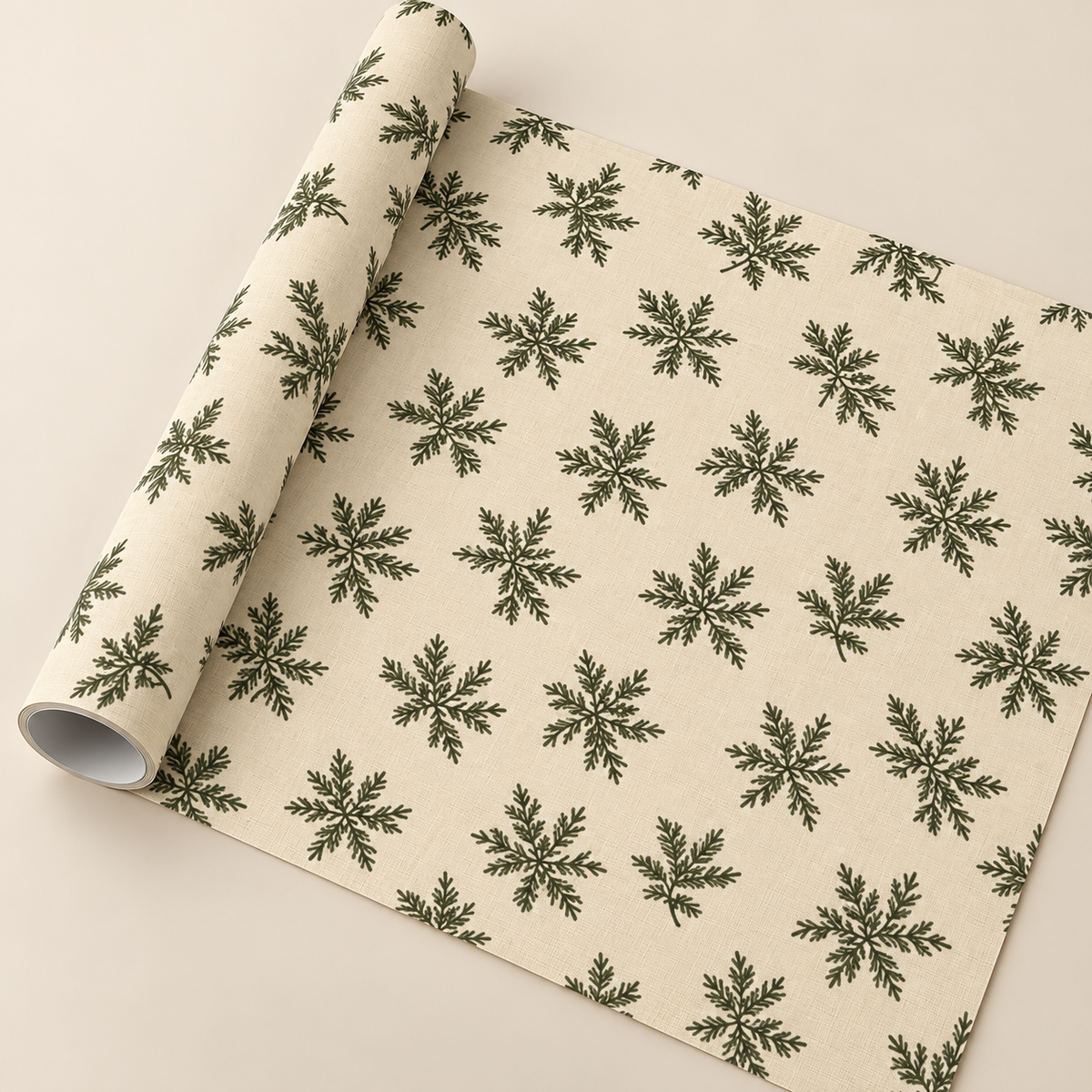 Christmas Wrapping Paper, Evergreen Pine Branch Gift Wrap, Rustic Farmhouse Holiday Paper Roll, Neutral Botanical Christmas Gift Wrap