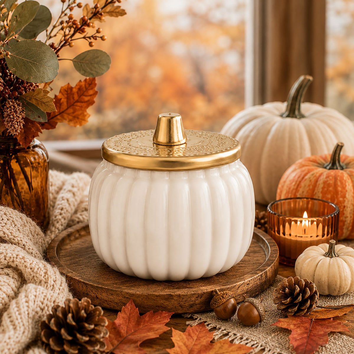 Pumpkin Spice Ivory Harvest Ceramic Pumpkin Candle