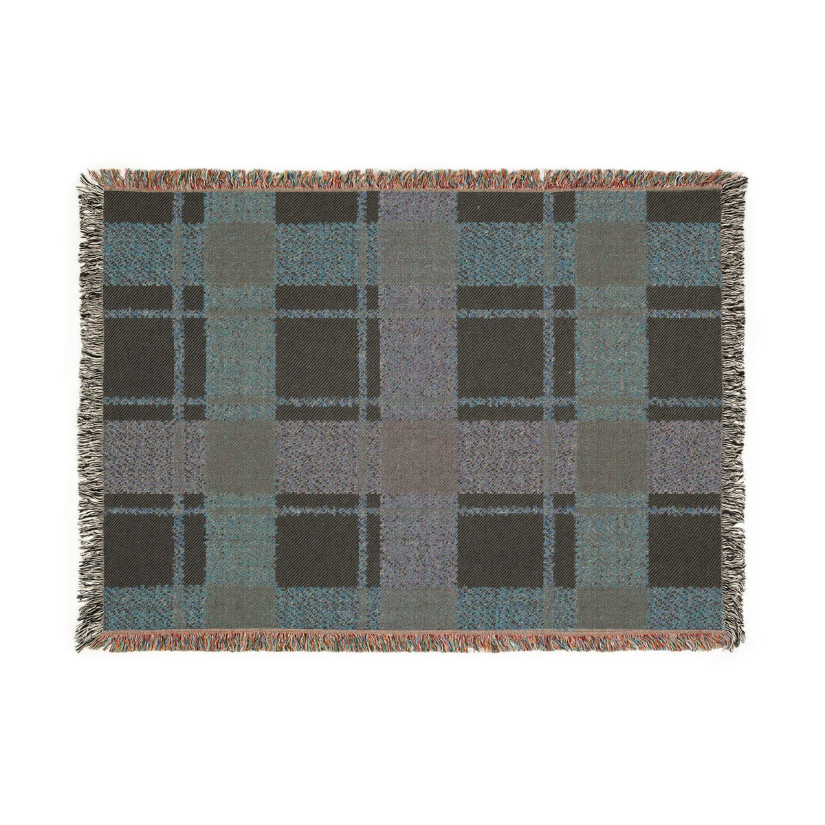 Plaid Woven Throw Blanket — Rustic Red & Olive Fringe Blanket