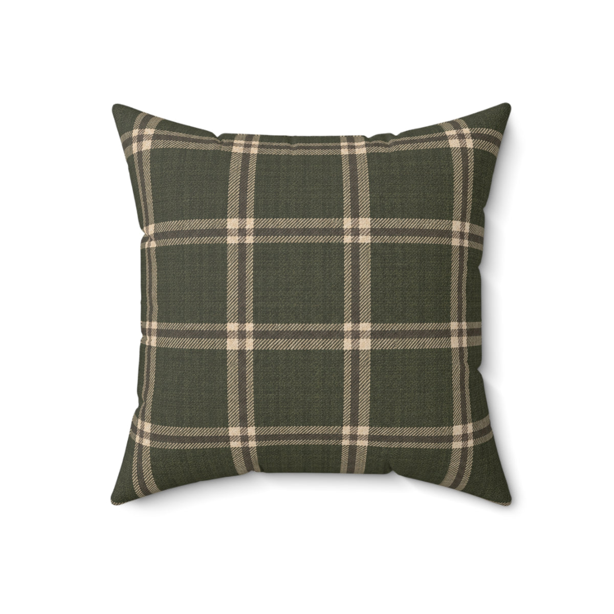 Olive Green Plaid Throw Pillow with Insert | Rustic Farmhouse Christmas Pillow, Faux Suede Cushion, Cozy Country Home Decor