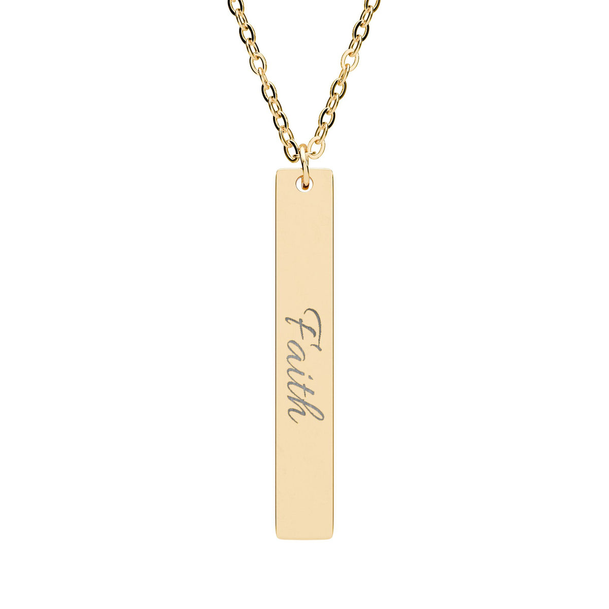 Engraved "Faith" Vertical Bar Necklace – Personalized Minimalist Pendant