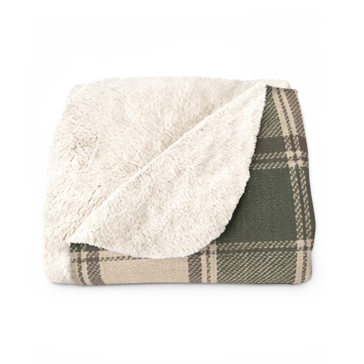 Olive Green Plaid Sherpa Blanket, Cozy Farmhouse Throw, Rustic Christmas Blanket, Soft Fleece Couch Blanket, Cabin Winter Decor