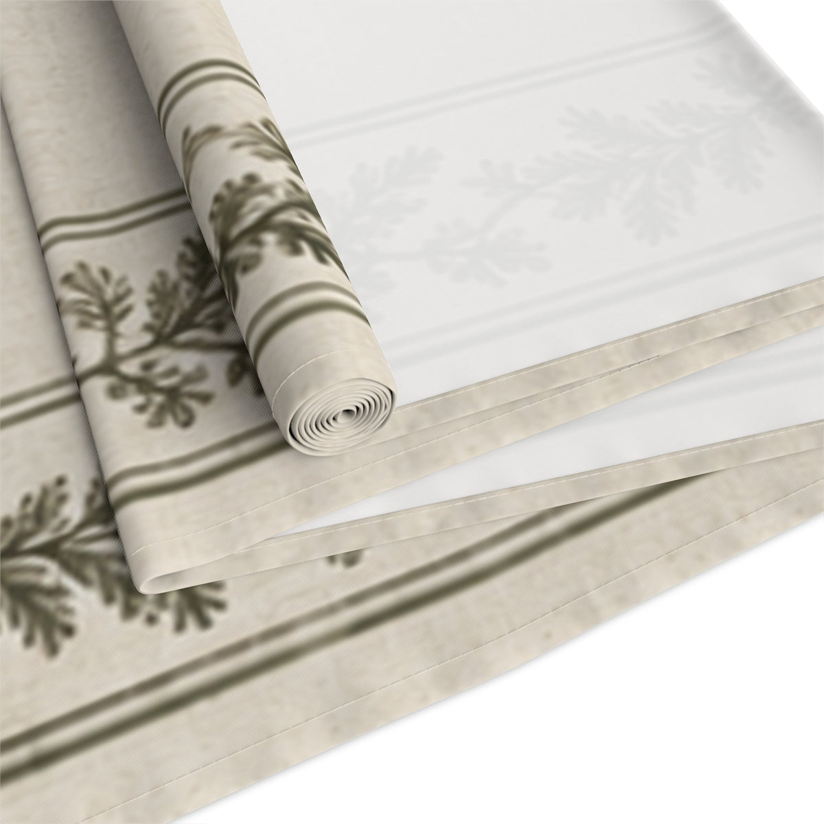 Farmhouse Christmas Table Runner, Olive Green Pine Garland, Cream Botanical Holiday Dining Decor, 16x90