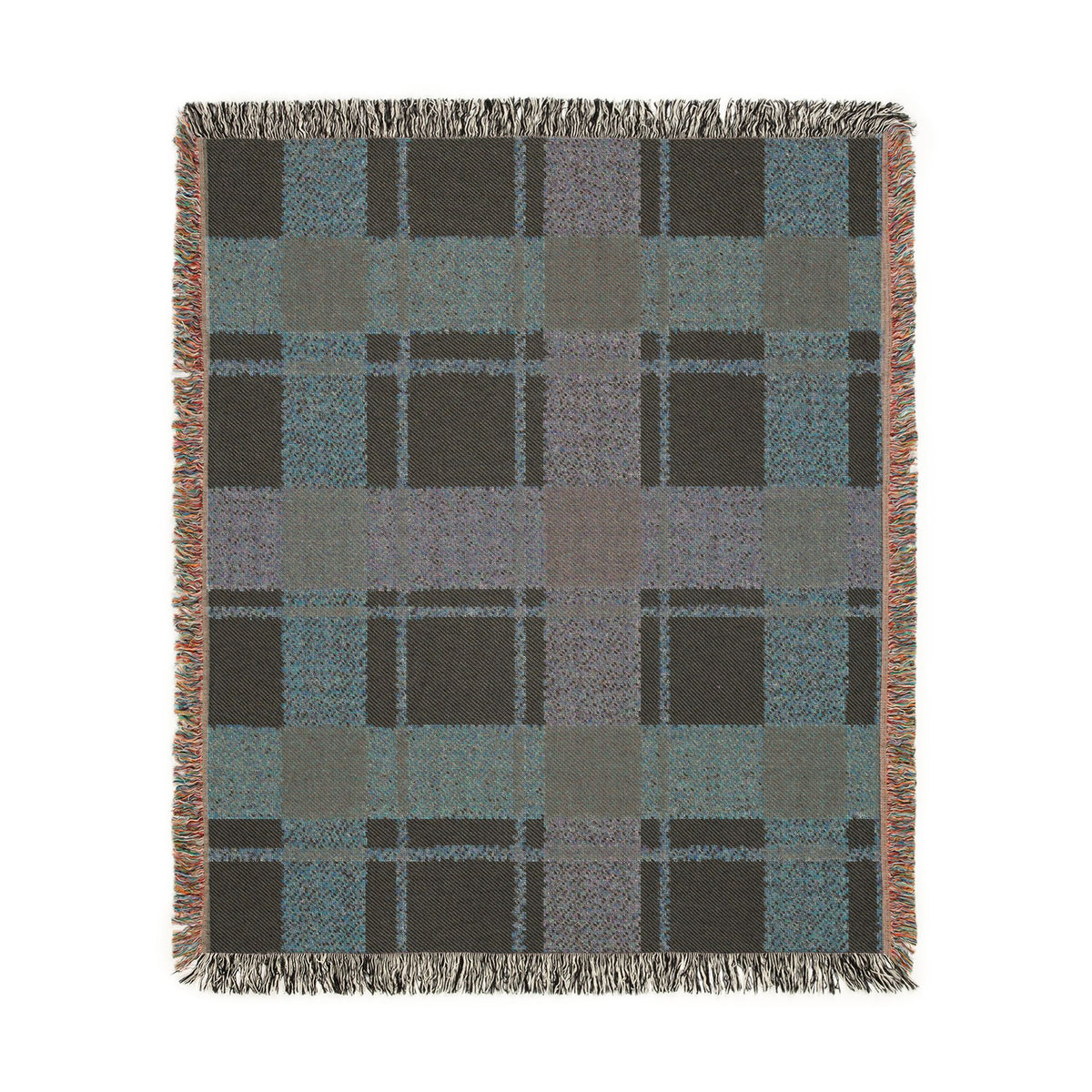 Plaid Woven Throw Blanket — Rustic Red & Olive Fringe Blanket