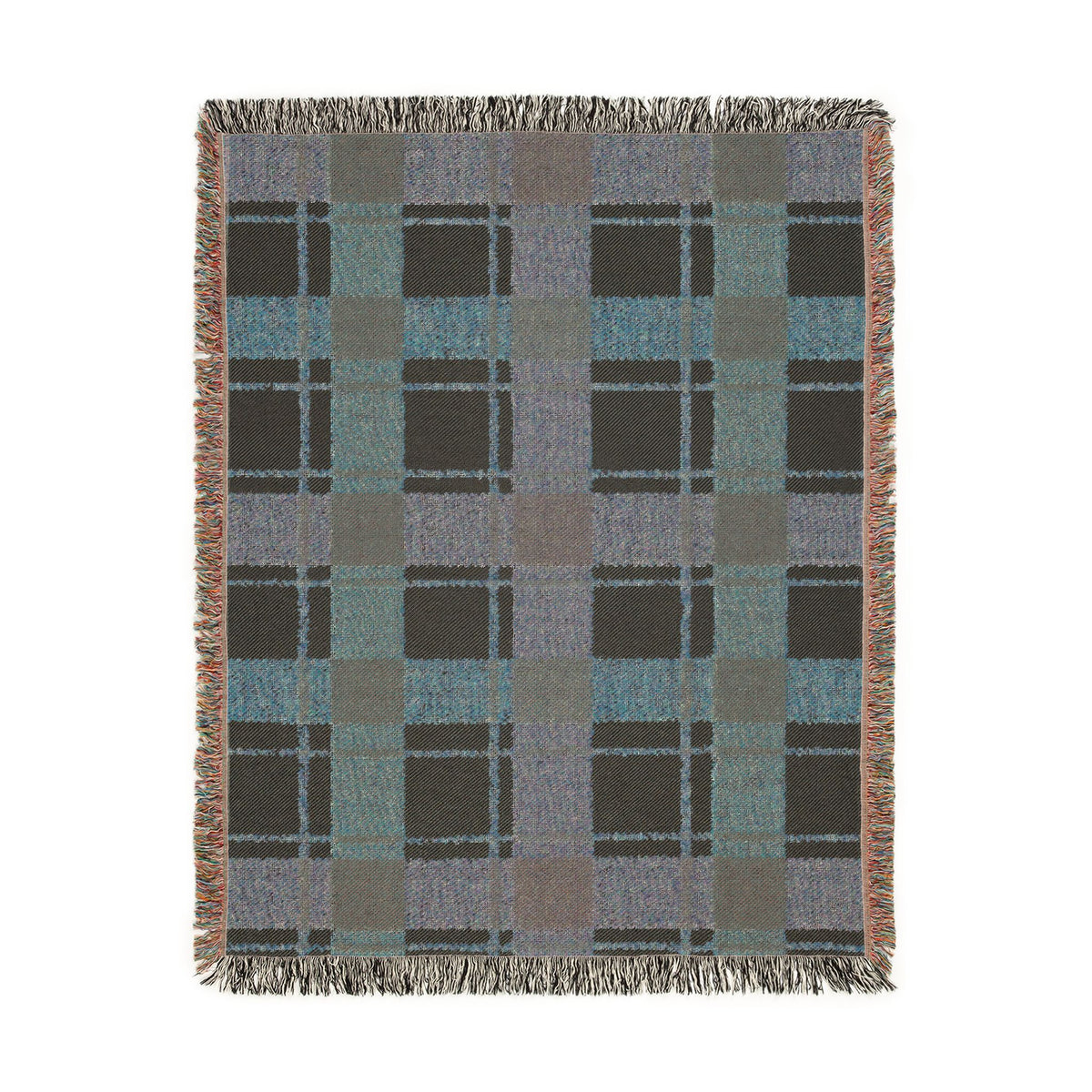 Plaid Woven Throw Blanket — Rustic Red & Olive Fringe Blanket