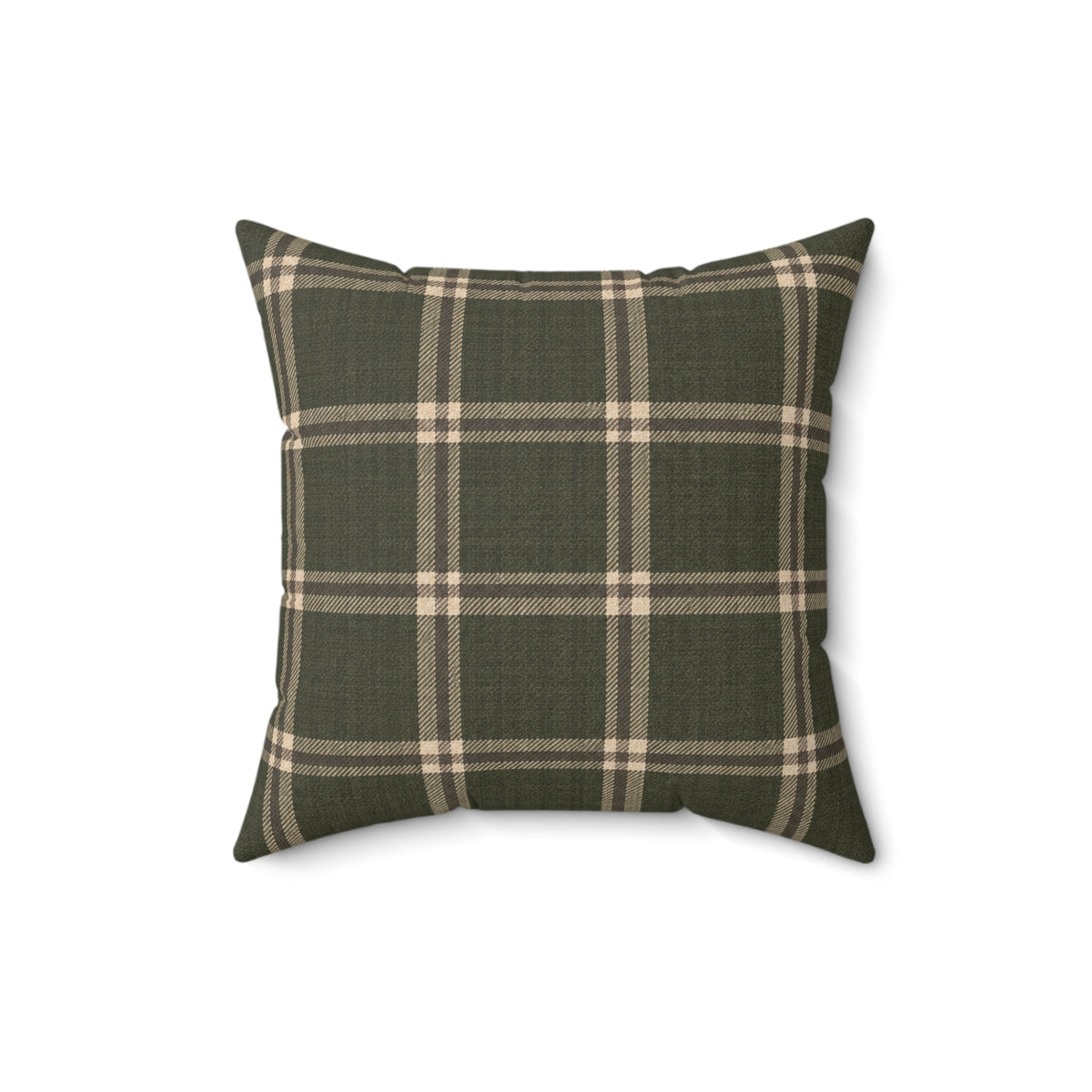 Olive Green Plaid Throw Pillow with Insert | Rustic Farmhouse Christmas Pillow, Faux Suede Cushion, Cozy Country Home Decor