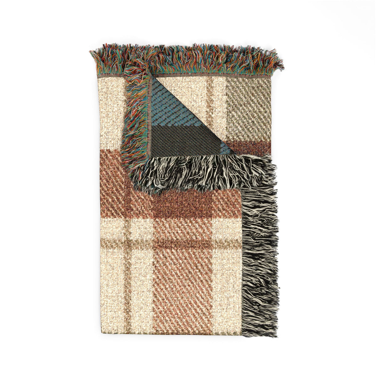 Plaid Woven Throw Blanket — Rustic Red & Olive Fringe Blanket