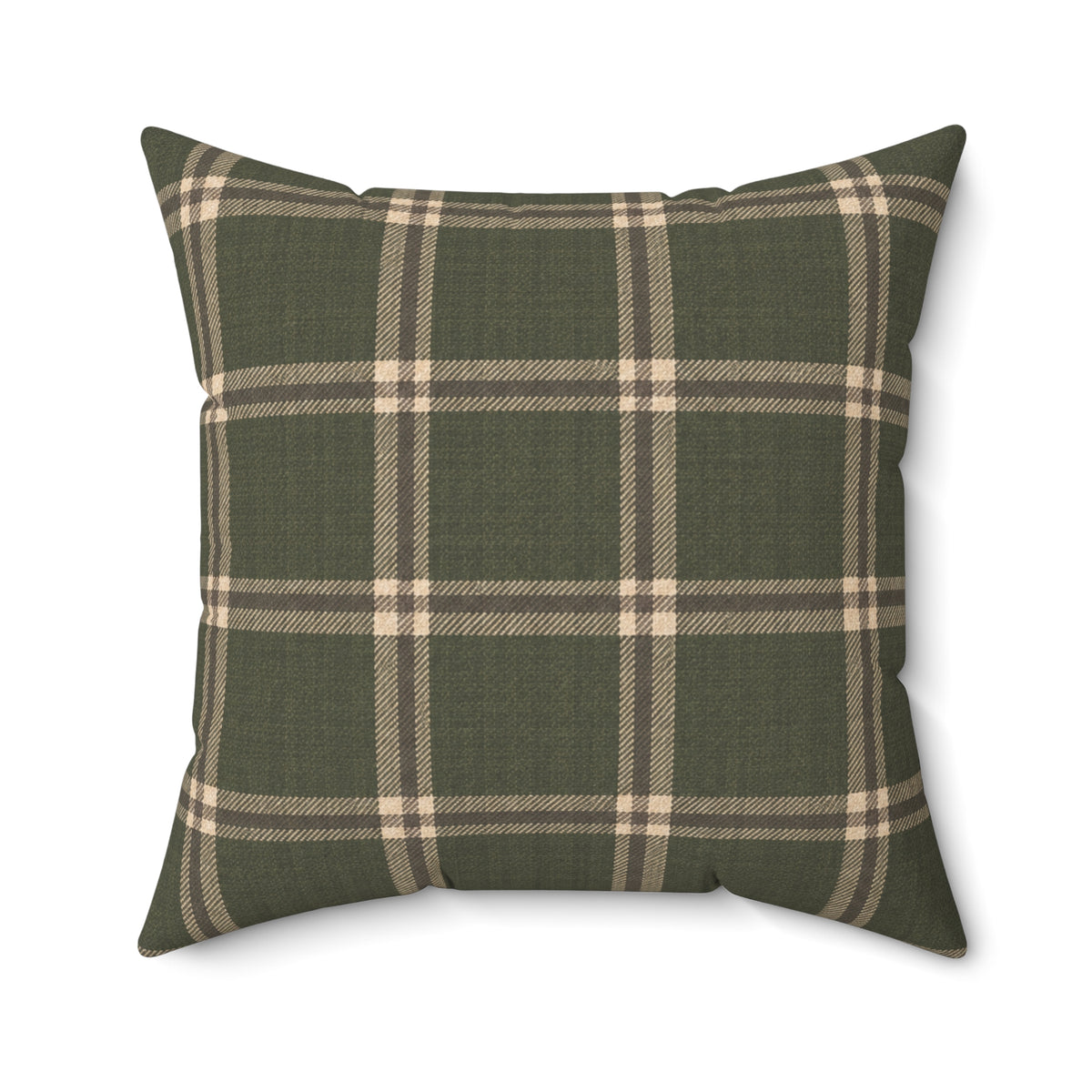 Olive Green Plaid Throw Pillow with Insert | Rustic Farmhouse Christmas Pillow, Faux Suede Cushion, Cozy Country Home Decor