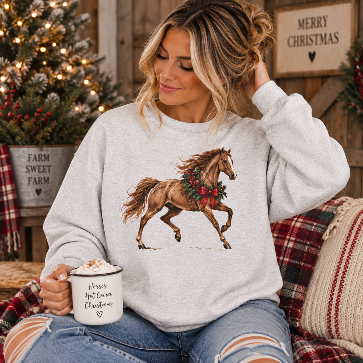 Retro Western Christmas Horse Sweatshirt