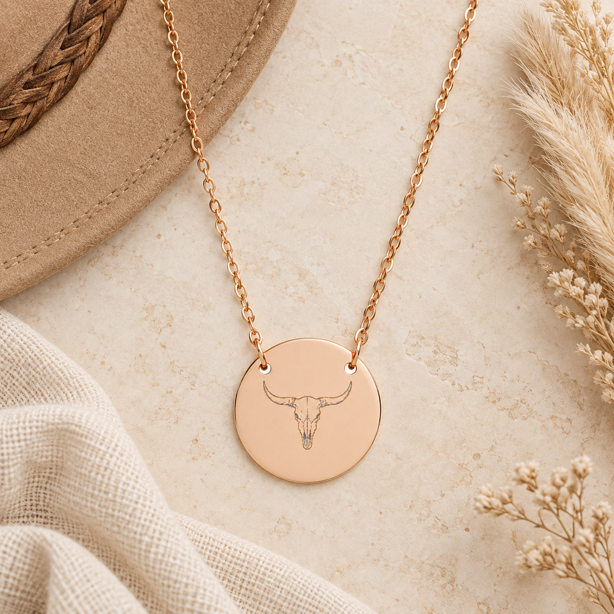 Bull Skull Engraved Necklace, Western Jewelry, Perfect Gift for Cowgirls Western Lovers, Cowgirl Gift, Western Necklace, Christmas Gift
