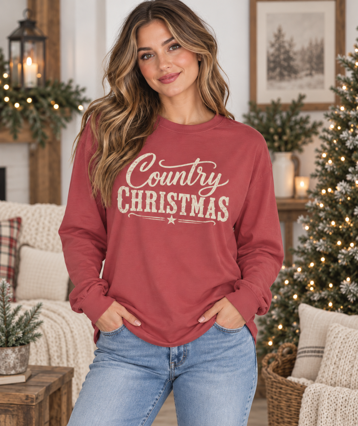 Country Christmas Long Sleeve, Xmas Gift Idea, Christmas Shirts for Woman, Holiday Shirts, Family Christmas Pajamas
