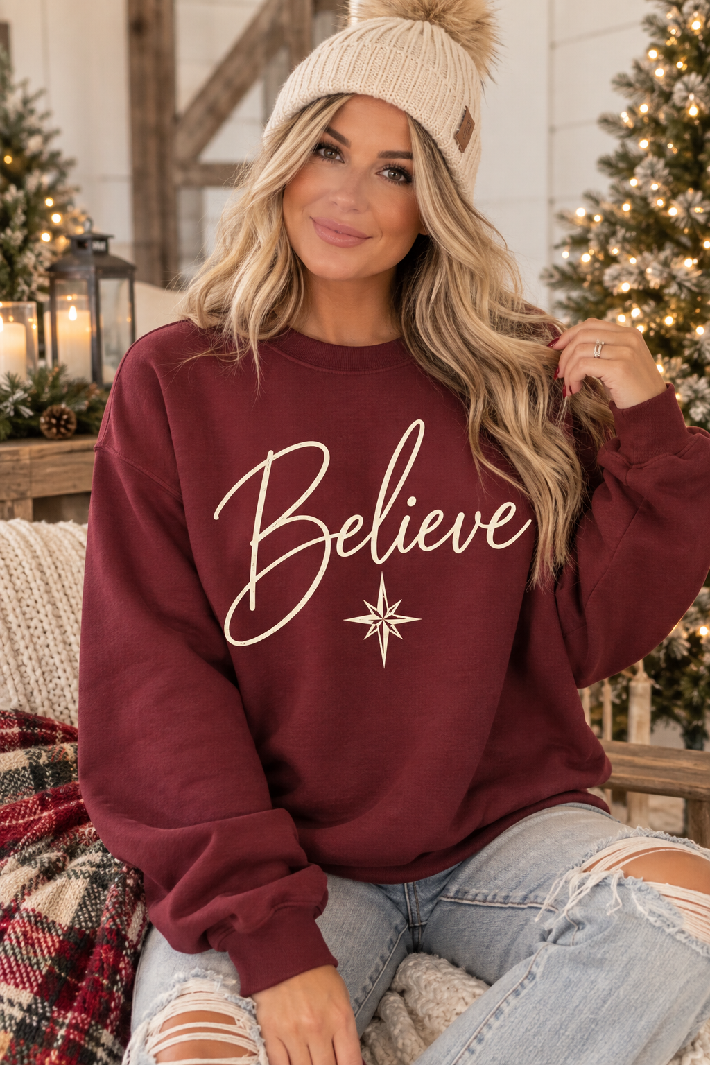 Believe Sweatshirt, Christmas Crewneck, Christmas Shirt, Womens Christmas Shirt, Christmas Gift, Country Shirt, Festive Holiday Gift