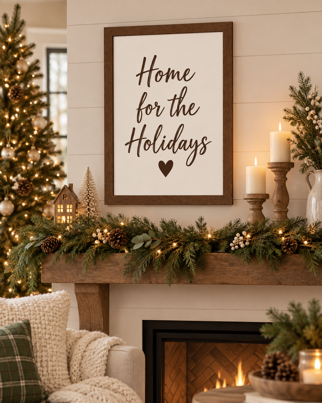 Home for the Holidays Framed Art, Christmas Wall Decor, Holiday Wall Art, Cozy Christmas Decor, Modern Farmhouse, Rustic Holiday Wall Art