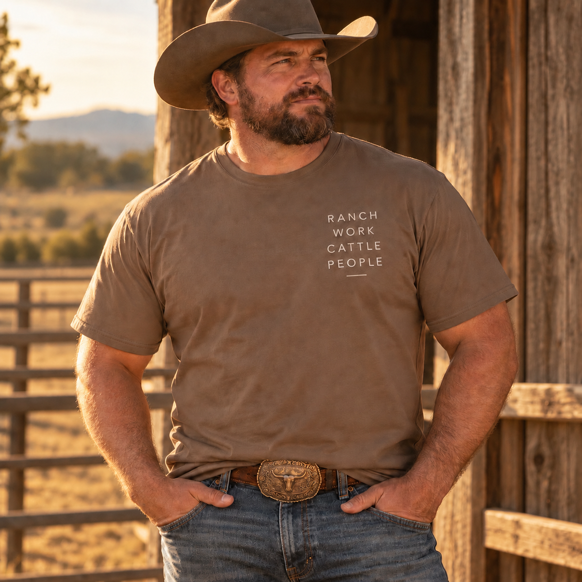 Men's Ranch T Shirt, Western Cowboy Shirt, Cattle Ranch Graphic Tee, Farm Work Clothing, Country Shirt for Men, Gift for Rancher