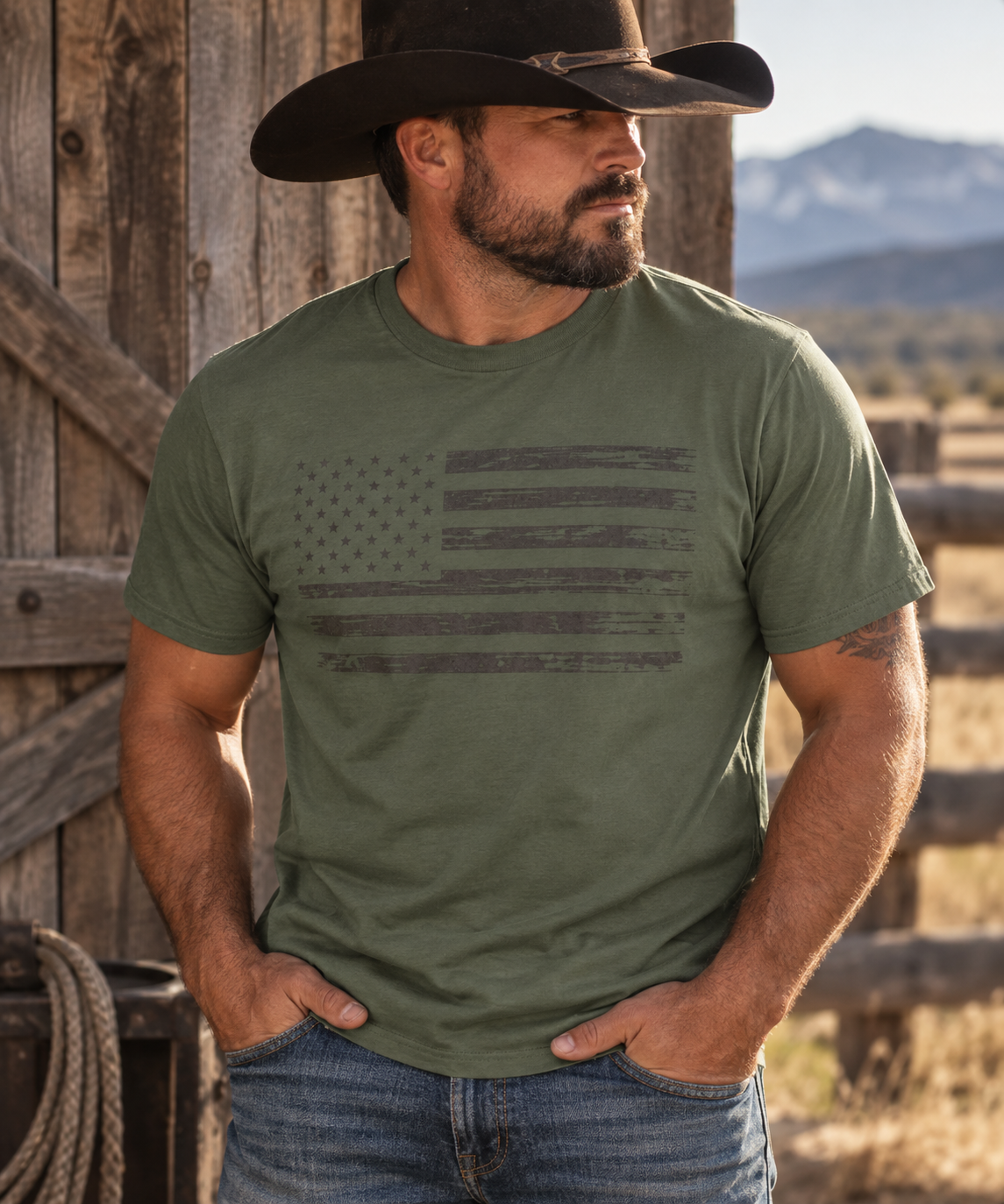 Men’s Distressed American Flag T-Shirt