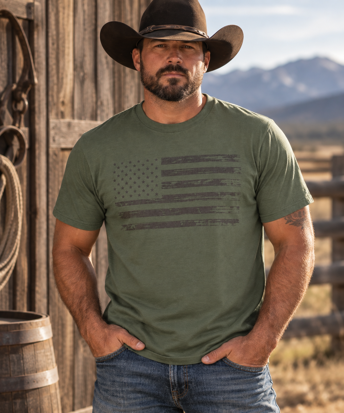 Men’s Distressed American Flag T-Shirt