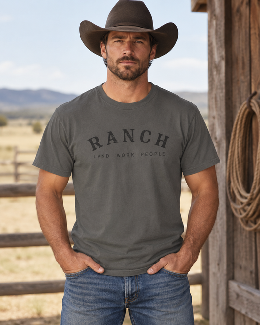 Men’s Ranch T-Shirt, Western Cowboy Shirt, Vintage Ranch Graphic Tee, Charcoal Country Shirt, Rancher Gift for Him, Western Clothing
