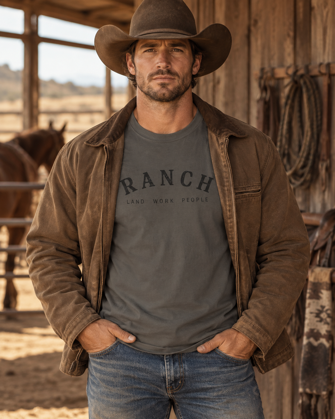 Men’s Ranch T-Shirt, Western Cowboy Shirt, Vintage Ranch Graphic Tee, Charcoal Country Shirt, Rancher Gift for Him, Western Clothing