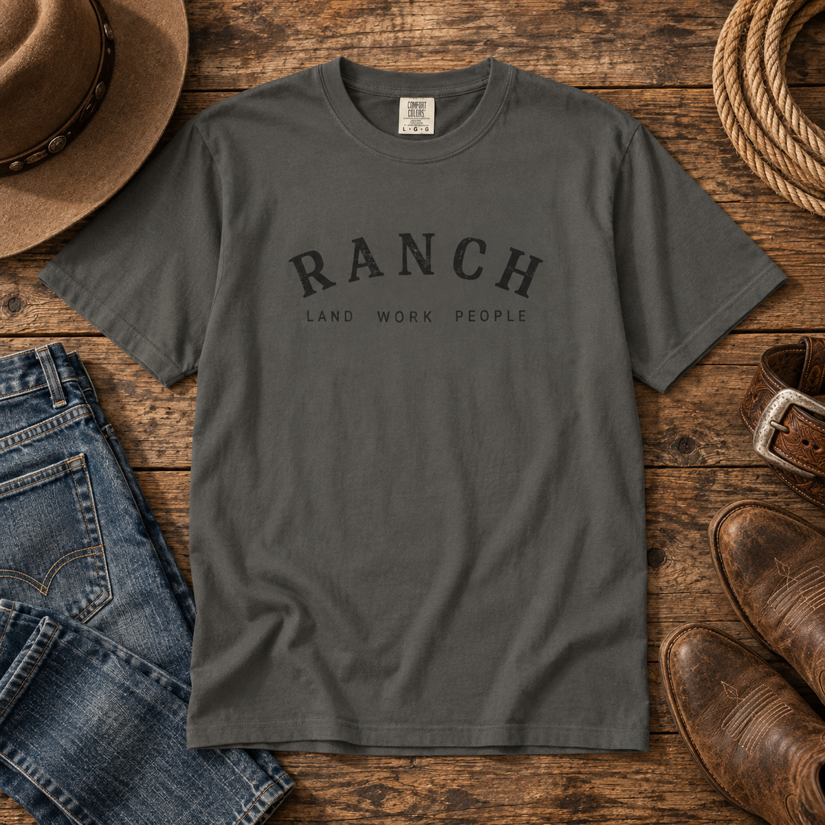 Men’s Ranch T-Shirt, Western Cowboy Shirt, Vintage Ranch Graphic Tee, Charcoal Country Shirt, Rancher Gift for Him, Western Clothing