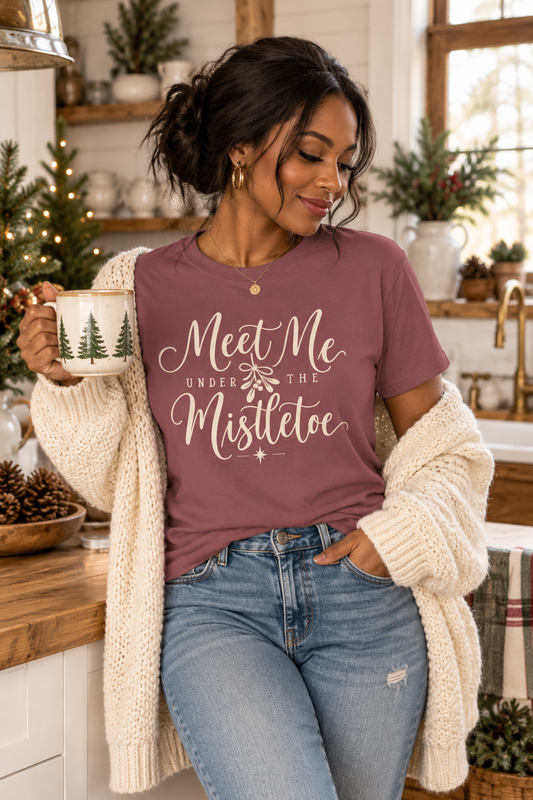Meet Me Under the Mistletoe T-Shirt | Christmas holiday script design