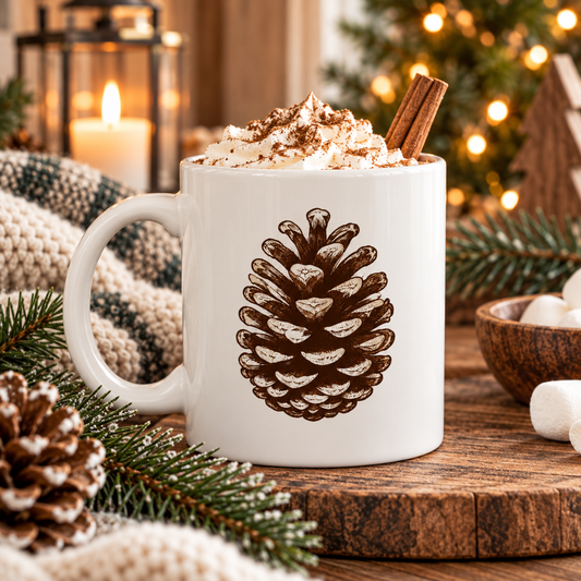 Pinecone Coffee Mug, Rustic Woodland Christmas Mug, Vintage Pine Cone Ceramic Cup, Cozy Cabin Coffee Mug, Winter Hot Cocoa Gift