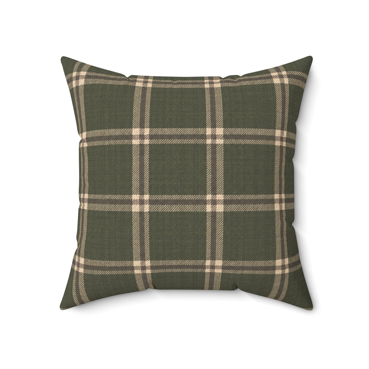 Olive Green Plaid Throw Pillow with Insert | Rustic Farmhouse Christmas Pillow, Faux Suede Cushion, Cozy Country Home Decor