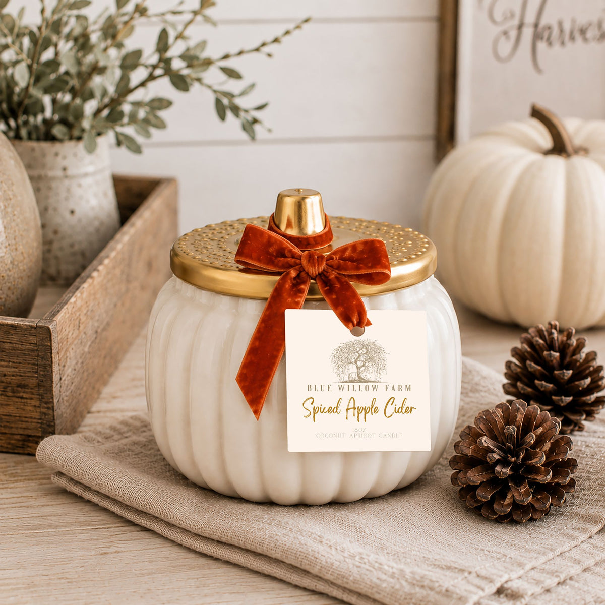Spiced Apple Cider Ivory Harvest Ceramic Pumpkin Candle
