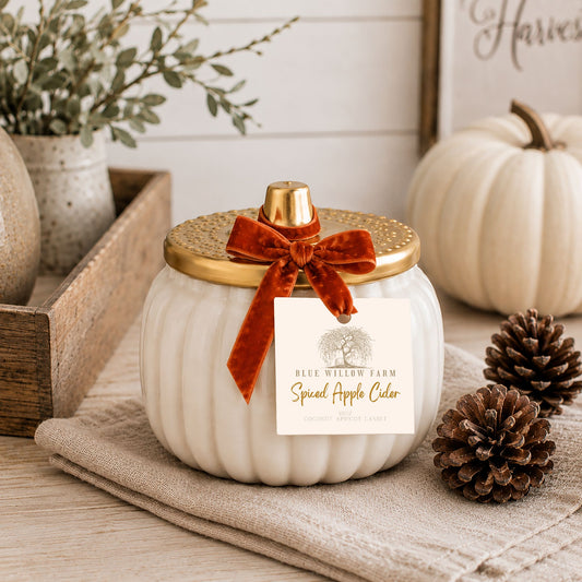Spiced Apple Cider Ivory Harvest Ceramic Pumpkin Candle