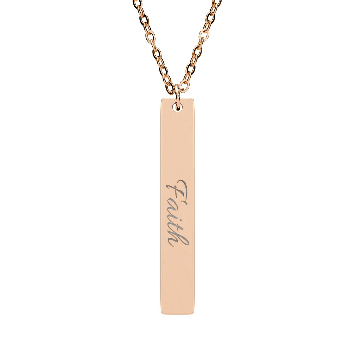 Engraved "Faith" Vertical Bar Necklace – Personalized Minimalist Pendant