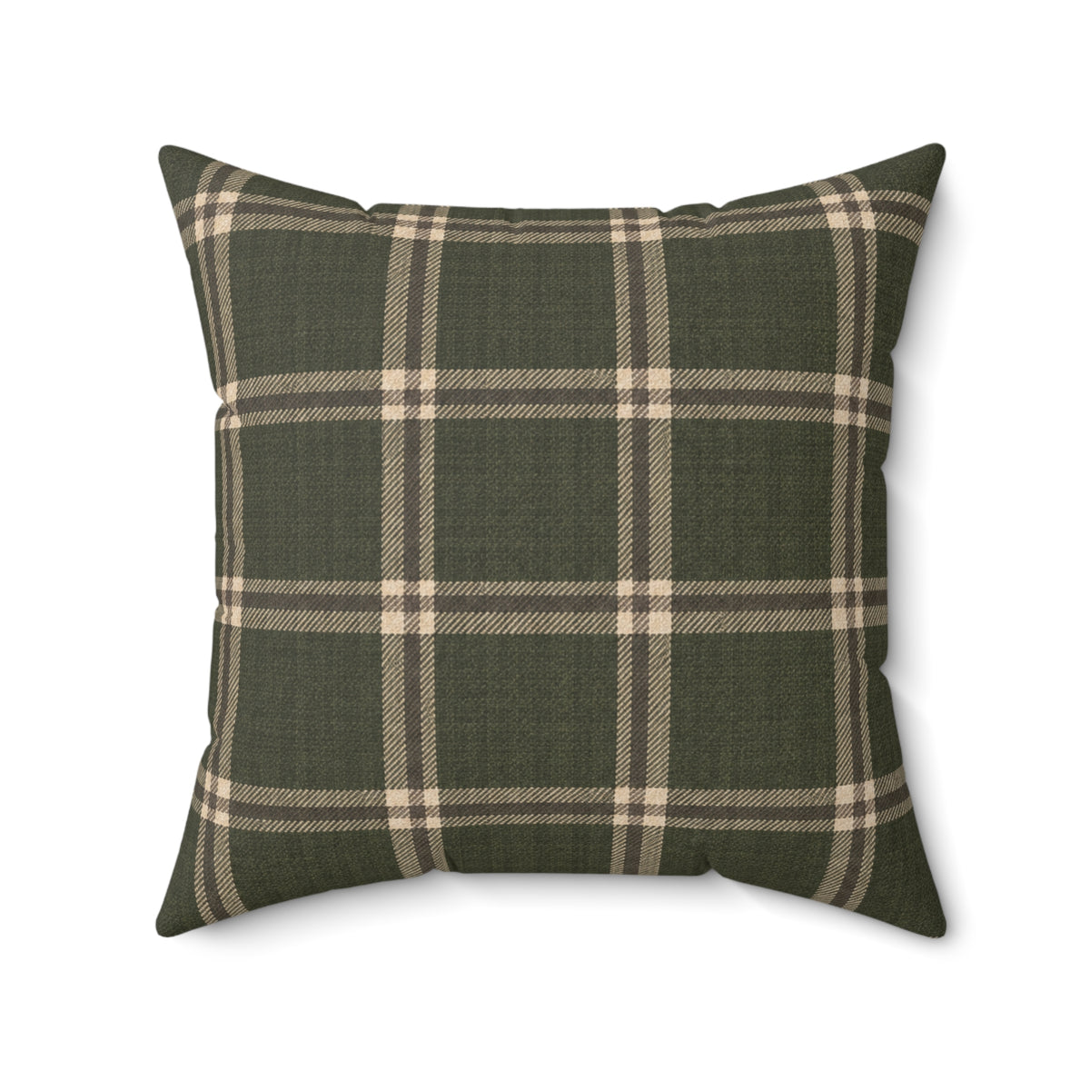 Olive Green Plaid Throw Pillow with Insert | Rustic Farmhouse Christmas Pillow, Faux Suede Cushion, Cozy Country Home Decor
