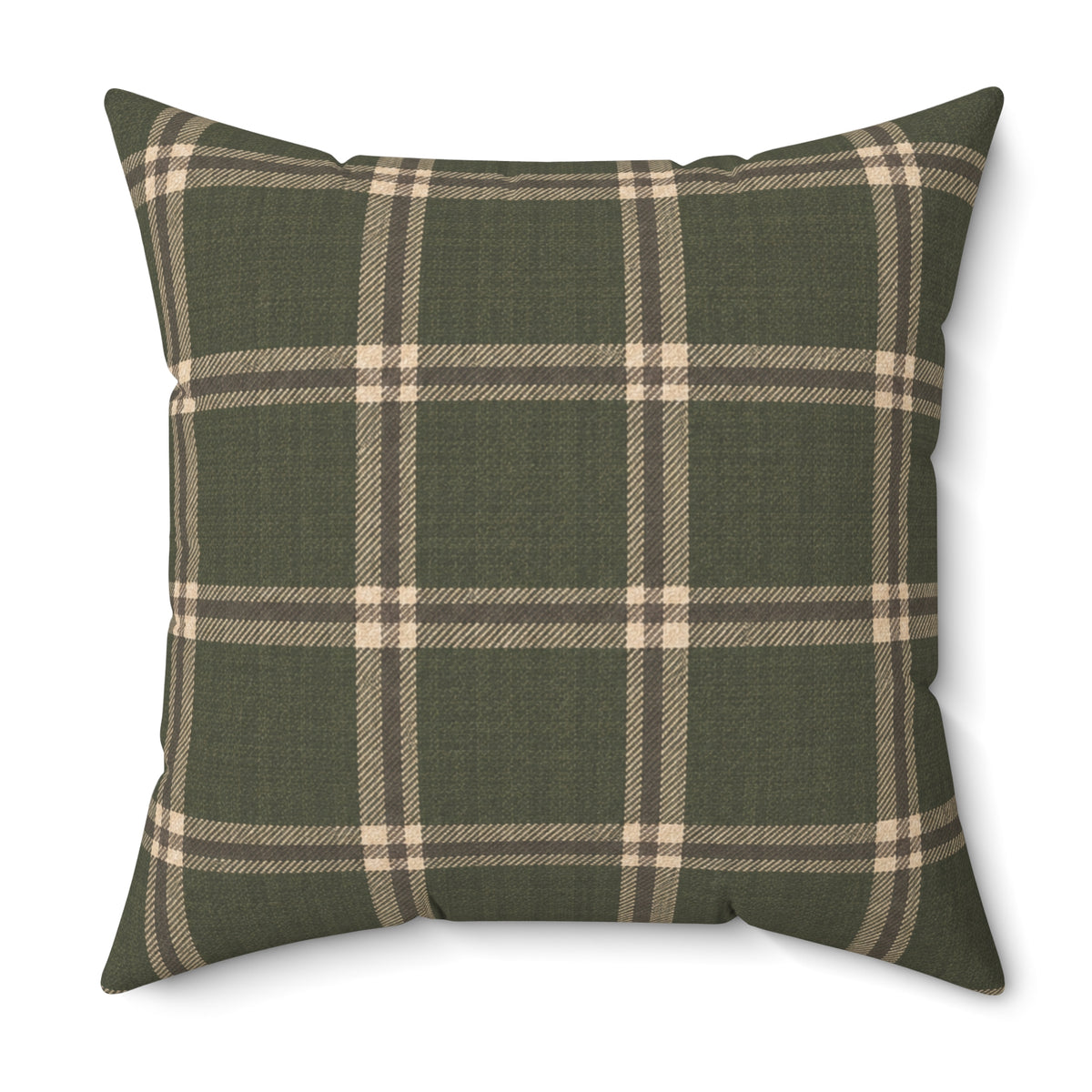 Olive Green Plaid Throw Pillow with Insert | Rustic Farmhouse Christmas Pillow, Faux Suede Cushion, Cozy Country Home Decor