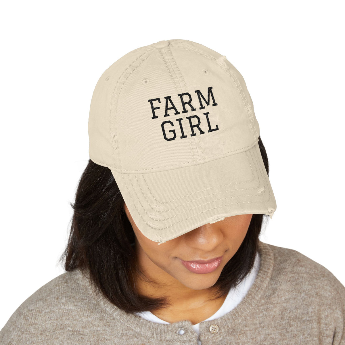 Farm Girl Distressed Embroidered Hat